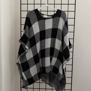 Charming Charlie Black and White Plaid Poncho Top